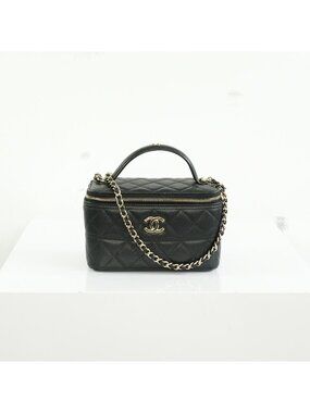 Chanel Black Slim Vanity Top Handle Bag Full Set
